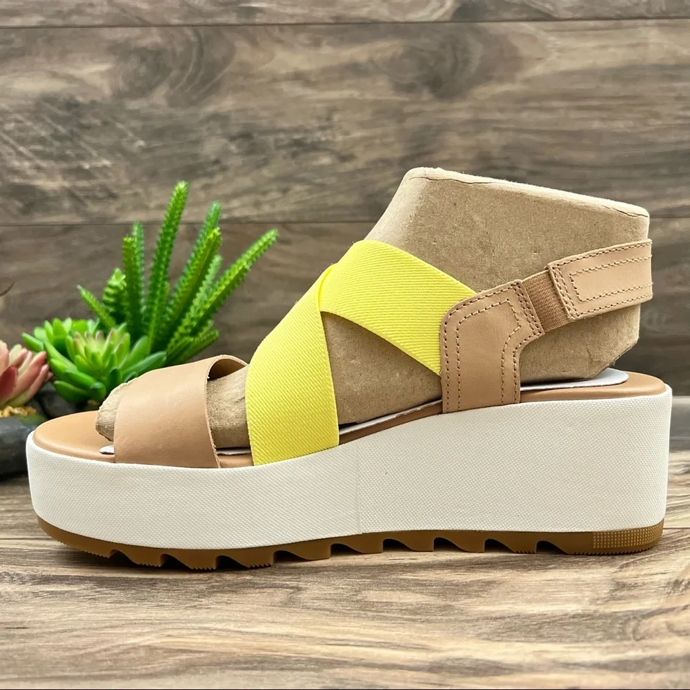 NIB Sorel Cameron Flatform Slingback Wedge Sandal Honest Beige - Picture 7 of 13